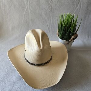 Men's Straw Cowboy Hat with Concho Band - Beige